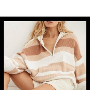 aerie women’s oversized sweater sizeL quarter zip color block stripes